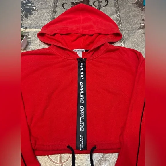 ❤️❤️Forever 21 Red Hoodie with Black Zipper size L ❤️❤️drawer (4) - Picture 2 of 7